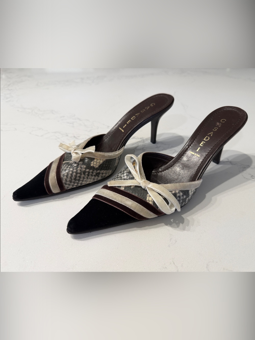 Casadei Velvet Snake Mule Heels 7